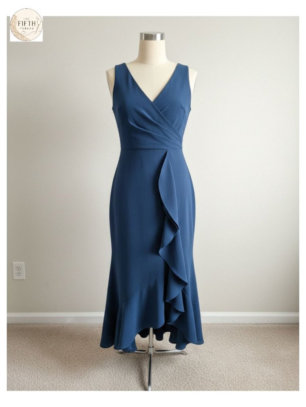 Sexy V Neck Sleeveless Faux Wrap Ruched Midi Bodycon Dress